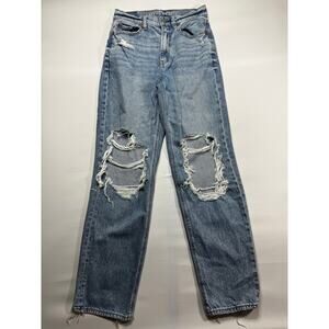 American Eagle Women's Highest Rise Baggy Straight Blue Jeans - Size 2 (27x31)